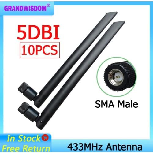10pcs 433Mhz Antenna 5dbi SMA Male Connector 433 MHz Directional Antena Rubber Aerial Wireless Repeater Lorawan antenne 433m