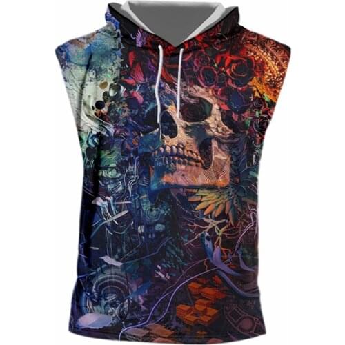 IFPD America Size Hip Hop Summer Skull Print 3D Hooded Tank Top Sleeveless Shirt Casual Funny Fitness Vest Tops Wholesale