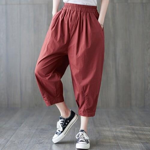 Capris Pants 2021 New Arrival High Waist Women Summer Casual Pants Cotton Linen Fashion Harem Pants Solid Color Vintage Pants