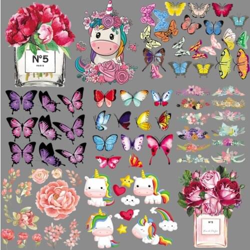 Beautiful Flower Patch Butterfly Decor Applique On Clothes Washable Over Powder Stickers Heat Print On T-Shirt Dresses Mask