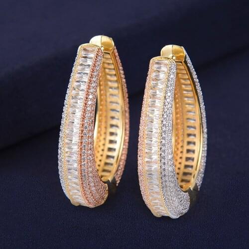 LARRAURI 2019 New Trendy Full Micro Cubic Zirconia Party Wedding Saudi Arabic Dubai 3 Tone Interval Earrings For Women Jewelry