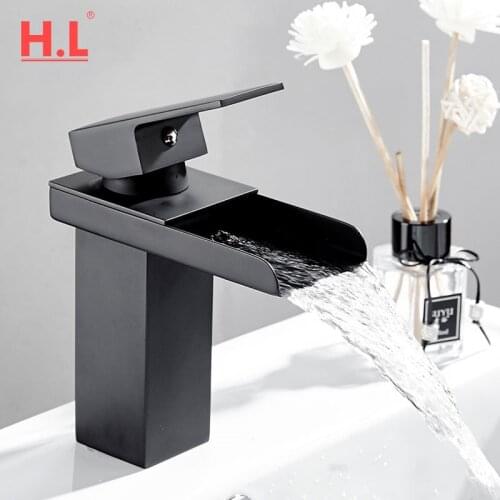 Brass Bathroom Faucet Waterfall Basin Faucet Single Hole Cold&Hot Water Tap Lavatory Sink Deck Mount Faucets