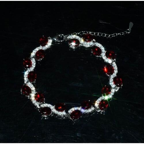 Hot Sale S925 Female Bracelet With Oval Red Natural Stone Zircon Vintage Fine Jewelry For Wedding Anniversary Gifts 16+3cm Chain