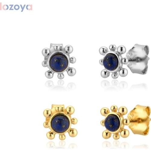 Lozoya 925 Sterling Silver Blue Gems Sun Stud Earring Piercing Ohrringe 2020 Rock Punk Simple Tiny Jewelry Wedding Gift