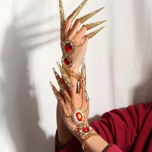 Fashion Indian Thai Golden Finger Bracelet Shining Red Crystal Girls Belly Dance Bracelet Jewelry Accessories