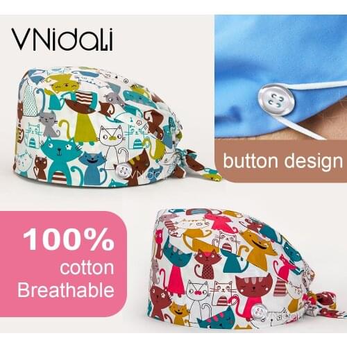 Scrub hat man Cute cat series sweat-absorbent Pet caps Health services work hat cotton print Cap Women grooming caring work hats