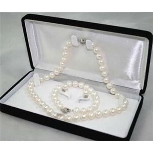 8-9mm Natural White Akoya Cultured Pearl Bracelet 7.5" Necklace 18" Earrings Set