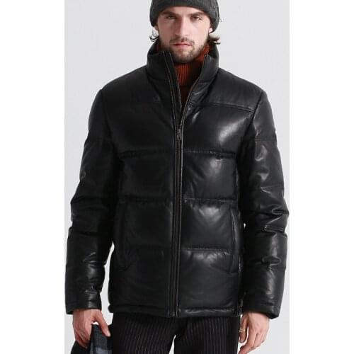 Geniune Leather Jacket Men Sheepskin Leather Goose Down Coat Quality Winter Warm Thick Plus Size Outwear12-H05# MF381