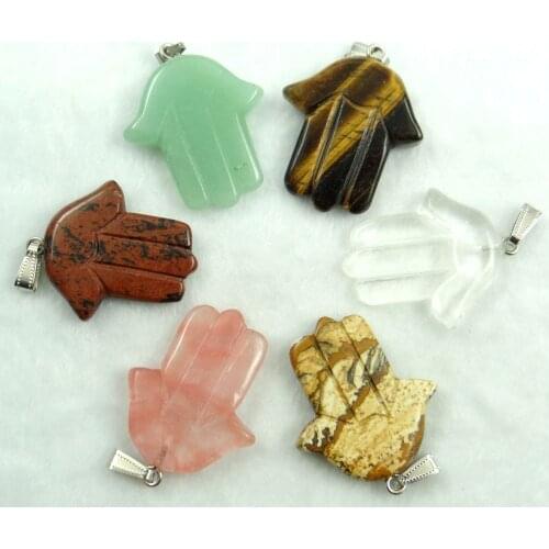 Natural Gem stone lapis tiger eye Quartz Crystal charm Carving hands pendant for diy Jewelry making necklace Accessories