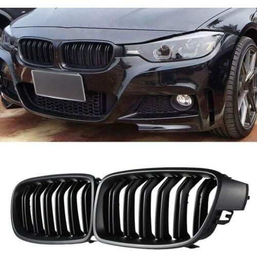 NEW-F30 Grill, Front Hood Kidney Grille For-BMW 3 Series F30 F31 F35 2012-2018 (Double Slat Matt Black Grill, 2-Pc Set)