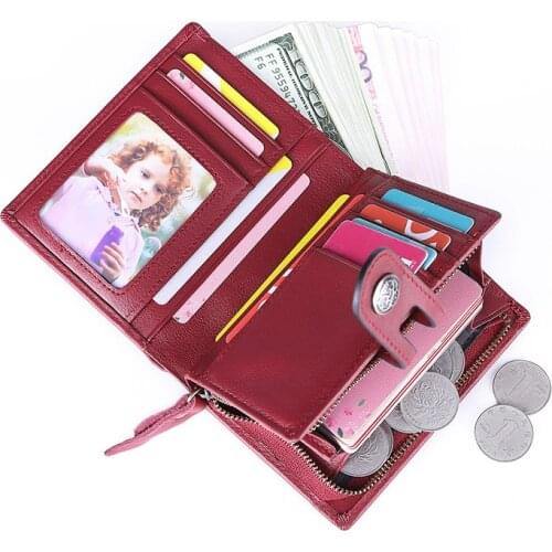 New Style Full-Grain Genuine Leather Womens Wallet Fashion Short Female Money Bag Two-Fold ID Card Holder Coin Purse Wallet