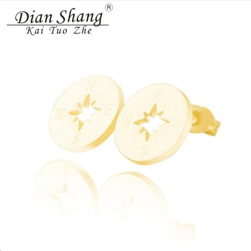 Wholesale 10pairs Valentine Day Gifts Compass Stud Earrings For Women Rose Gold Travelers Earring Men Jewelry