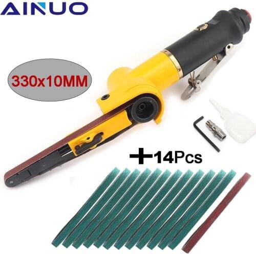 3/8" Air Belt Sander Set Pneumatic Angle Grinding Machine with 3Pcs 5Pcs 10Pcs Sanding Belts Welding Parts 10*330MM