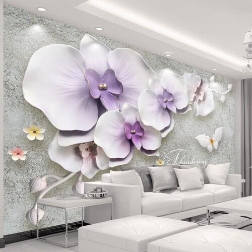 Custom Mural Wallpaper Waterproof Self-adhesive Sticker Wall 3D Purple Flower Living Room Sofa TV Background Wall Decor Painting