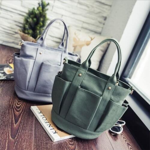 Casual Large Capacity Canvas Shoulder Bag New Multi Pocket Solid Color Handbags For Gils Women