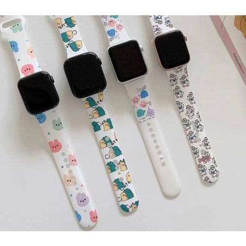 Cute cartoon silicone strap for Apple Watch 38 40 42 44mm color cartoon strap for iWatch series 1 2 3 4 5 wristband