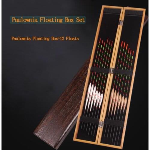 RQNQ A Set Of Paulownia Wooden Buoy Storage Box + 12 Floating Large-capacity Buoy Box Two-layer Fishing Tackle Box