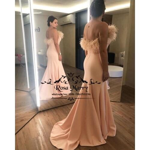 Sexy Plus Size Feather Mermaid Evening Dresses 2020 Strapless Cheap Simple Arabic African Formal Dresses Evening Wear Prom Gowns