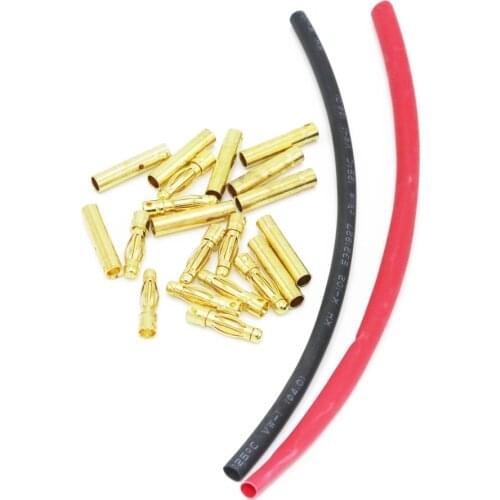 10 Pairs 2.0mm 3.0mm 3.5mm 4.0mm Gold Plated Bullet Banana Plugs Male Female Connectors with 20CM Heat shrinkable tube