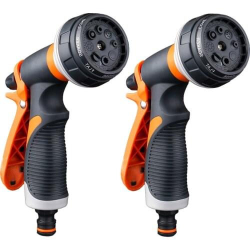 2 PCS Water Sprinkler Garden Hose Nozzle Watering Spray High Pressure With 8 Patterns Garden Irrigation Spraying Gun orange
