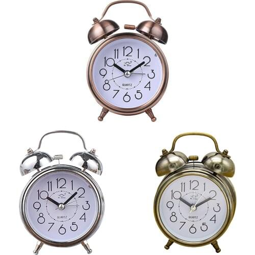 Vintage Silent Pointer Clocks Retro Alarm Clock Round Number Dual Loud Bell Night Light Nostalgic Mechanical Ringing