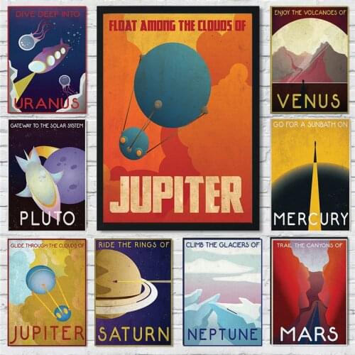 Vintage Space Planets Prints And Poster Retro Universal Planet Art Canvas Painting Science Fiction Wall Pictures For Living Room