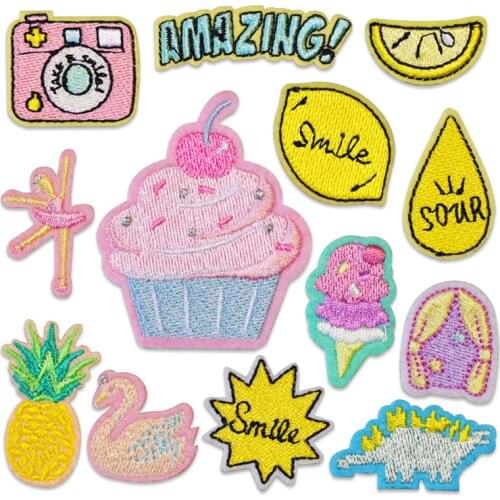 Embroidered Snack Iron on Donut Drink Heat Transfer Appliques DIY Food Cute Patch Clothes Badges Stickers for Backpack Patcher