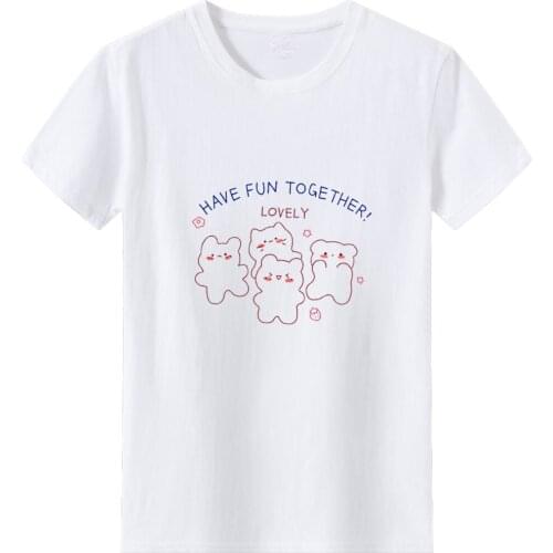 HAVE FUN TOGETHER Graphics Tee Women Lovely Simplified Bear Pattern T-shirts Women Harajuku Casual Bear Woman Tshirts Top