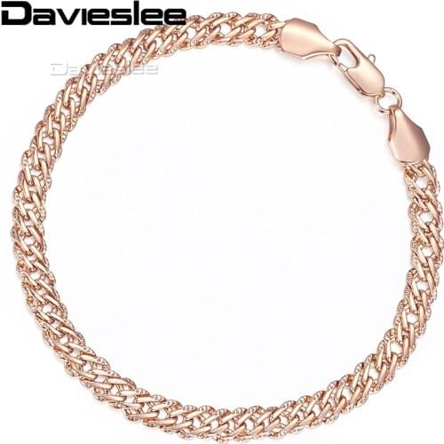 Davieslee 585 Light Rose Gold Filled Bracelet For Women Hammered Venitian Chain 5mm 7-9inch 18-23cm LGB428
