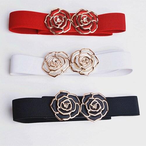 Women Cc Designer Rose Flower Elastic Wide Waist Belts For Dresses Female Fashion Stretchy Basque Cummerbunds Waist-Bands Corset