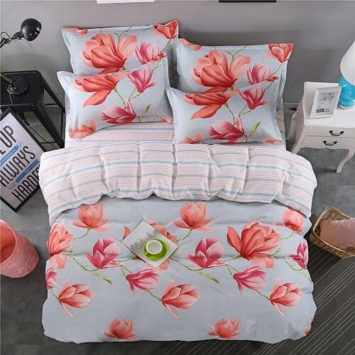 2018 new red flowers pastoral Ladies fashion DuvetCover plant sheets Bedding Set King queen full twin size Cute Girls 25