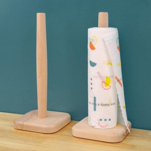 1PC Wooden Vertical Paper Towel Holder Rack Napkin Stand Shelf Kitchen Punch Free Roll Paper Holder Storage Rack