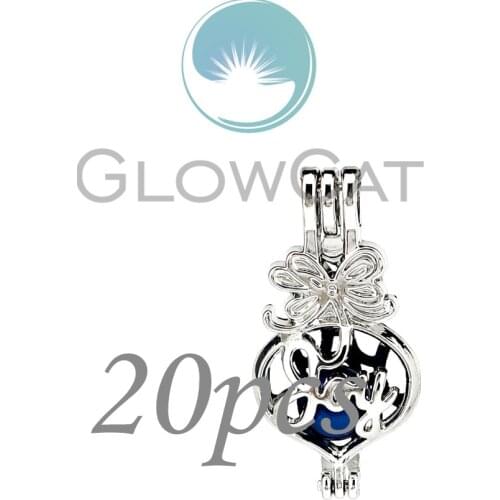 20x "Joy" Letter Bowknot Stone Beads Cage Locket Pendant Essential Oil Diffuser Pearl Cage Christmas Gift KK1118