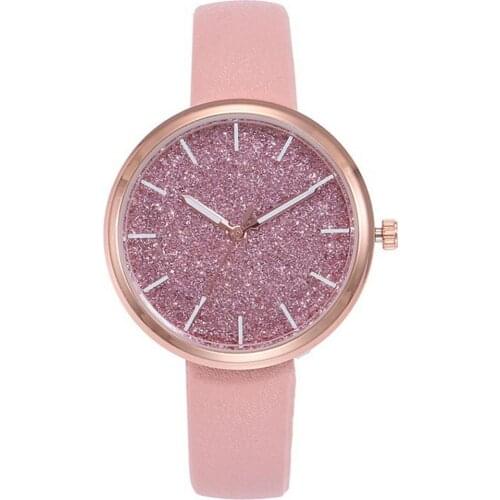 40%HOT Luxury Glitter Round Dial Analog Faux Leather Band Women Quartz Wrist Watch