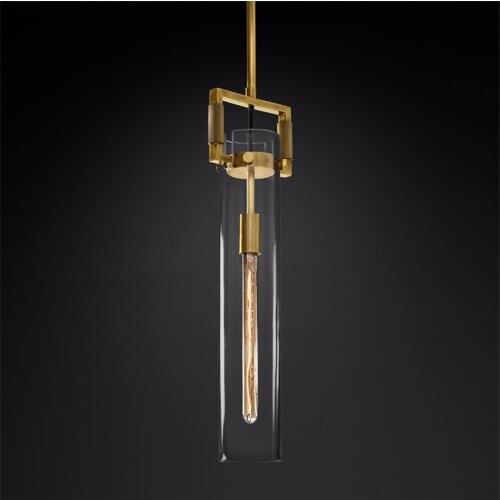 American RH retro long glass shade copper pendant lights living room front dining room bar window iron hanging lamps fixtures