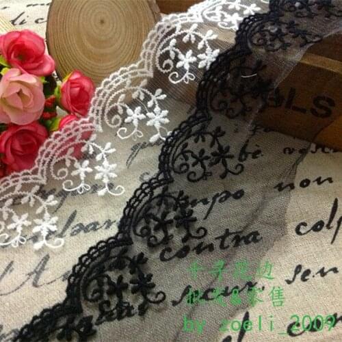 Free Shipping 5 Yard/Lot Diy Handmade Clothes Accessories 7CM Net Gauze Black White Embroidery Lace Trim Lace Fabric Decoration