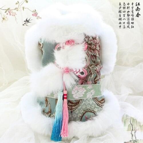 Free Shipping High Quality Handmade Dog Clothes Imitation Rabbit Hair Collar Fur Brocade Pet Padded Coat Fashion Morandi Color