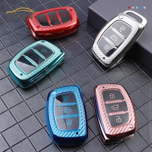 Carbon Fiber TPU Car Smart Key Case Cover Shell Fob For Hyundai Ix20 i20 i30 ix35 Tucson ix25 i40 Verna Sonata Elantra Santa Fe