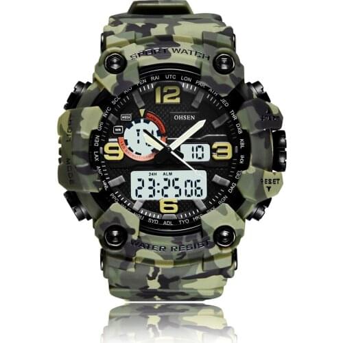 OHSEN Digital Military Green Men Watches Waterproof Multi function Outdoor Sport Wristwatch reloj hombre Quartz LED Clocks Gift