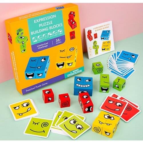 Wooden Expression Puzzle Building Boards For Childrens Educational Toys Parent-child Board Games Toys Wooden Toys