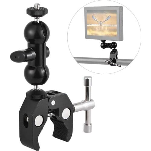 Dual Ballhead Arm Super Clamp Mount Multi-functional Double Ball Adapter for DSLR Camera Monitor LED Video Light External Mic