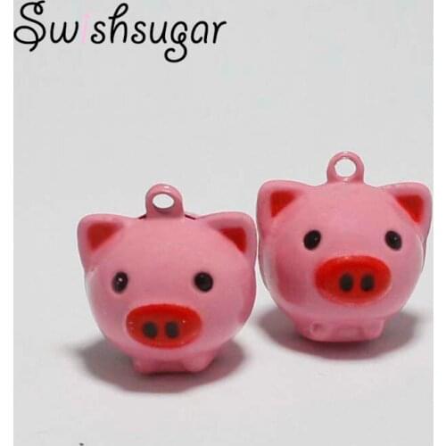 Enamel Big Red Nose Cute Pig Copper Jingle Bells Charms Fit Christmas Tree Decoration