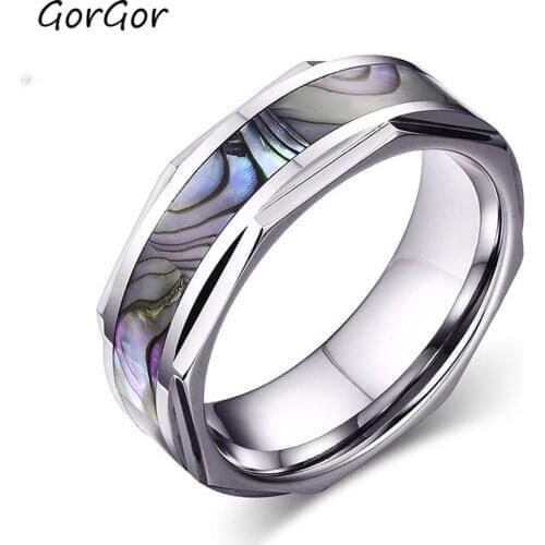 GorGor Simple Fashion Tungsten Gold Inlaid Shell for elegant Women Wedding Rings Jewelry TCR-026