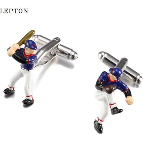 Hot Sale Baseball Cufflinks For Mens Lepton Stainless Steel hand-painted Figure Cuff links Men Shirt Cuffs Cufflink Relojes