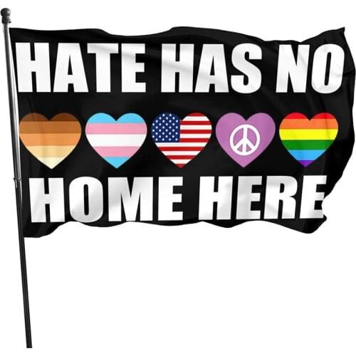 Hate Has No Home Here Flag Rainbow Pride LGBT 3x5 Ft Large Vivid Color Double Stitched Brass Grommets Indoor Outdoor Decoration