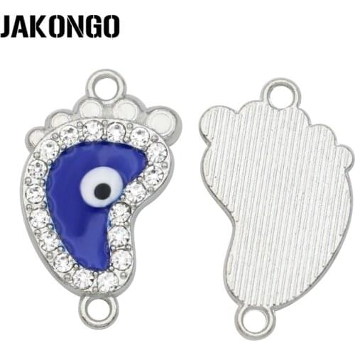 JAKONGO Silver Plated Crystal Enamel Blue Evil Eye Foot Connectors for Jewelry Making Bracelet Accessories DIY Craft 22x13mm
