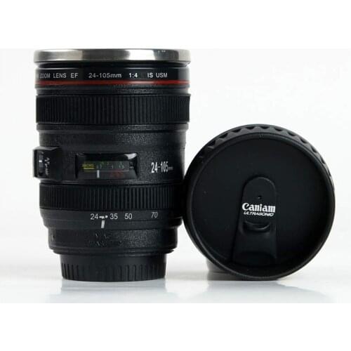 400ml Camera Lens Mugs Whit Lid Emulation Camera Coffee Tea Thermos Cup Home Office Drinkware Travel Mug Gift Plastic/Stainless
