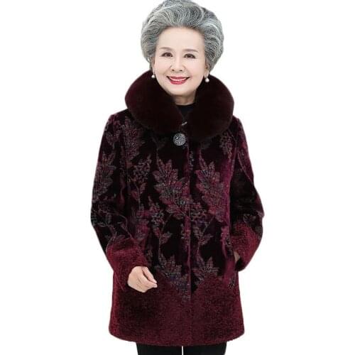 2021 Winter Elderly Women Jacket Coats Womens grandma Wear Thicken Sheep Shearing Fur Coats Warm Outerwear Plus Size Overcoat