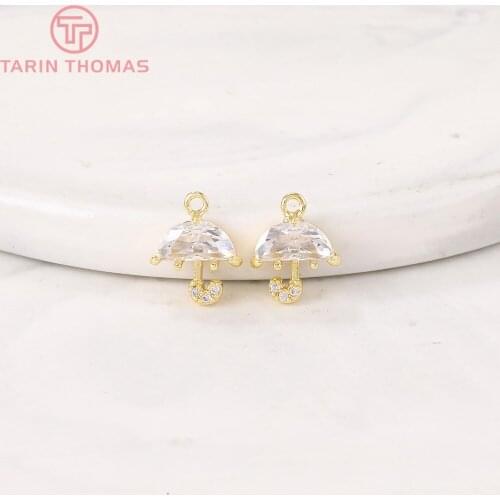 4PCS 9.5x11MM 24K Gold Color Brass with Zircon Umbrella Pendants Charms High Quality DIY Jewelry Making Findings Accessories