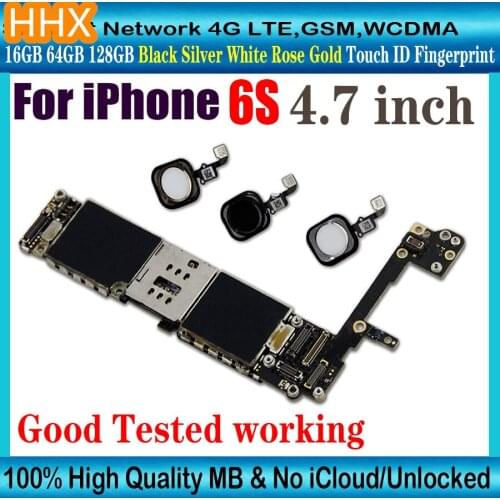 For iphone 6S Mainboard With Fingerprint Touch ID Good Tested 16GB 64GB 128GB 100% Original Unlocked For iphone 6S Motherboard